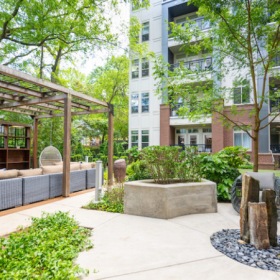 Zen garden with pergola and seating