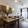 Kitchen with an island open to the living room 